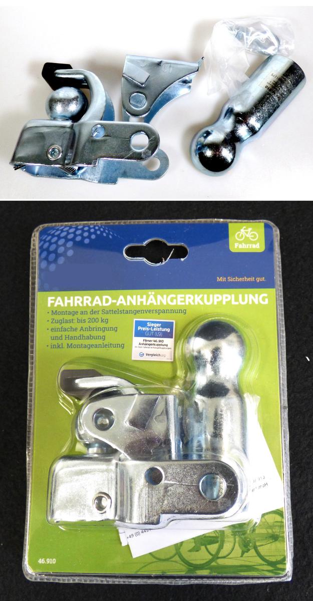 Anhängerkupplung, Foto siehe Anlage,
- Warenzusammenstellung in Aufmachung für den Einzelverkauf, bestehend aus
- - einer Zugvorrichtung (noch nicht vollständig zusammengesetzt) aus Stahl mit 
     Kugelkopf zur Befestigung am Bolzen der Sattelklemme eines Fahrrades 
     (Zubehör der Position 8714),
- - einem länglichen Befestigungsprofil aus Stahl mit halbkugelförmiger Einhängevorrichtung
     zur Befestigung am Anhänger zum Einhängen in den Kugelkopf der Zugvorrichtung am 
     Fahrrad  (Teil der Position 8716),
- gemeinsam in einer Blisterverpackung für den Einzelverkauf aufgemacht,
- beide Bestandteile der Warenzusammenstellung stellen sich aufgrund ihrer jeweiligen Form 
  als erkennbare Waren von Positionen innerhalb des Abschnitts XVII dar, 
- keiner der beiden Bestandteile verleiht der Warenzusammenstellung ihren wesentlichen 
  Charakter; sie ist daher der von den gleichermaßen in Betracht kommenden Positionen
  (8714 und 8716) der in der Nomenklatur zuletzt genannten zuzuweisen.

"Teil eines Anhängers (Anhängerkupplung)"