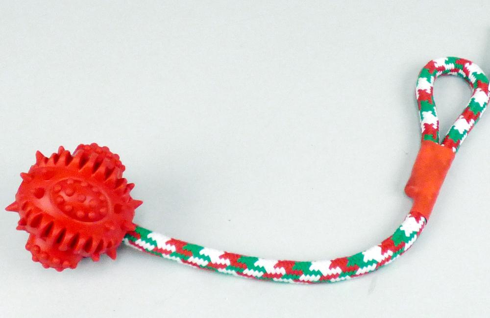 Hundespielzeug, sog. Ball am Seil, Art. 7707085, Foto siehe Anlage,
- an einem bedruckten Pappaufhänger befestigt,
- mit einer Gesamtlänge von ca. 44 cm,
- mit einem ca. 58 cm langen Seil (Durchmesser: ca. 15 mm) aus einem Rundgeflecht aus Spinnstoffen
  mit enger Flechtweise und festem Gefüge, mit einer Seele aus Spinnstoffen, das an einem Seilende zu
  einem ca. 14 cm langen, zu einer Schlaufe gelegten Griffstück gearbeitet ist; am Berührungspunkt mit
  einer Schutzhülse aus Kautschuk ausgestattet,
- am anderen geknoteten Ende mit einem aufgeschobenen, hohlen, annähernd kugelförmigen Formteil
  aus Kautschuk (Durchmesser: ca. 7,5 cm), das auf der Oberseite mit "Noppen" versehen ist,
- durch Zusammenfügen konfektioniert,
- aufgrund der Beschaffenheit und der Aufmachung erkennbar für Tiere bestimmt, somit keine Ware der
  Position 9503,
- insbesondere im Hinblick auf die Bedeutung in Bezug auf die Verwendung als Wurf- und Zerrspielzeug
  sind die Seile aus Spinnstoffen und der Kautschuk annähernd gleichbedeutend, somit verleiht weder
  das Seil aus Spinnstoffen noch der Kautschuk der Ware ihren wesentlichen Charakter; das Hundespiel-
  zeug ist daher der von den gleichermaßen in Betracht kommenden Positionen (4016/5609) in der
  Nomenklatur zuletzt genannten zuzuweisen, u. a. somit keine Ware der Position 3926.

"Ware aus Seilen (Hundespielzeug), anderweit weder genannt noch inbegriffen"