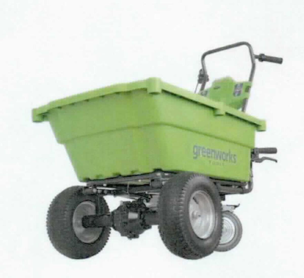 Elektro-Dumper "Greenworks Schubkarre Akku 40 V 106 l", Foto siehe Anlage, laut Antrag:
- in der Bauweise eines dreirädrigen, schubkarrenartigen, selbstfahrenden Transportfahrzeuges,
- mit einer Länge von ca. 133,6 cm, einer Breite von ca. 67 cm und einer Höhe von ca. 111 cm,
- mit einem mit einer mechanischen Kippvorrichtung ausgestatteten, rohrartigen Fahrgestell aus 
  unedlem Metall,
- hinten mit einem mit Bedienelementen, Akkumulatorenaufnahme und zwei seitlichen Haltegriffen aus-
  gerüsteten Steuerbügel aus unedlem Metall,
- an der Vorderachse mit einem elektrischen Antriebsmotor mit einer Nennleistung von 300 Watt,
- mit einem auf dem Fahrgestell montierten, wannenartigen, vorne leicht abgeschrägten Kippbehälter
  (Kippmulde) mit einem Fassungsvermögen von bis zu 106 Liter,
- vorne mit zwei, mit profilierten Luftreifen versehenen Antriebsrädern (Durchmesser: ca. 30,5 cm),
- hinten mit einer mit Fußbremse ausgestatteten sog. Volllenkrolle (Durchmesser: ca. 20,3 cm),
- mit einem Eigengewicht (ohne Akkumulator) von ca. 33 kg,
- mit einer Traglast (Ladekapazität) von bis zu 100 kg,
- mit zwei Vorwärtsfahrstufen (schnell / langsam) und einem Rückwärtsgang,  
- mit einer Höchstgeschwindigkeit von 4,2 km/h (vorwärts) und 2,4 km/h (rückwärts),
- wird von einer hinter dem Fahrzeug herlaufenden Person bedient, 
- ist zum Transport und Abkippen von Schüttgütern wie Grasschnitt, Kies bzw. Sand oder dem Bewegen 
  von Lasten wie Holzstücken über kurze Entfernungen in unebenem Gelände vorgesehen,
- aufgrund der Beschaffenheit zur Verwendung außerhalb des Straßennetzes bestimmt.

"Kraftfahrzeug für den Transport von Waren, Muldenkipper (Elektro-Muldenkipper), seiner Beschaffenheit 
nach zur Verwendung außerhalb des Straßennetzes bestimmt, mit Elektromotor"