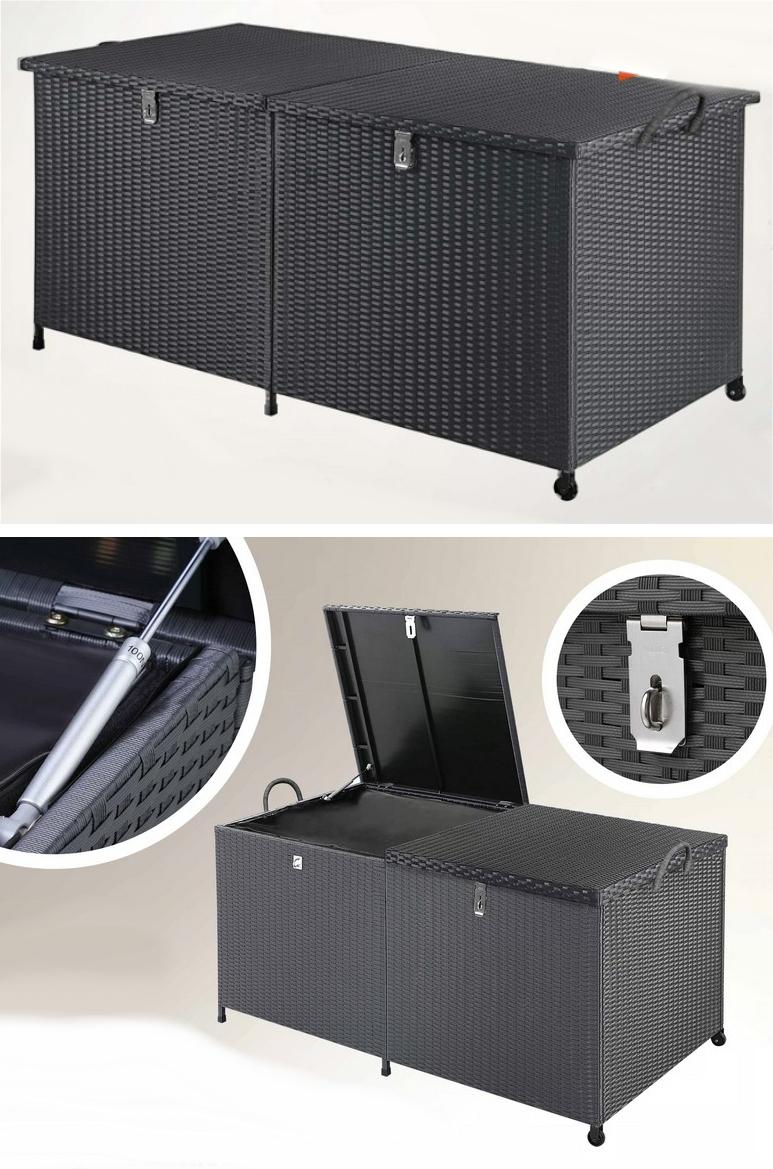 Bei der Ware handelt es sich um eine ca. 150 x 77 x 73 cm (L x T x H) große Truhe, im Wesentlichen bestehend aus einem Gestell aus pulverbeschichtetem Stahl, dass vollständig mit Polyrattan bespannt ist.
Der Deckel wird durch sog. Stegplatten aus Polycarbonat verstärkt und kann mittels zweier Gasdruckfedern geöffnet und geschlossen werden.
Die Ware verfügt über eine Innenverkleidung aus Polyester, zwei Rollen und zwei Transportgriffe.

Die Box wird auf den Boden gestellt und dient der Aufnahme von Kissen und Auflagen (keine Gegenstände dieser vZTA-Entscheidung).

Das Metallgestell verleiht dem Möbel im Hinblick auf seine Verwendung die notwendige Stabilität und der Kunststoff ist im Hinblick auf das äußere Erscheinungsbild maßgebend, daher ist kein charakterverleihender Bestandteil ermittelbar und das Erzeugnis ist in die zuletzt genannte Unterposition der gleichermaßen in Betracht kommenden Unterpositionen einzureihen.

Das Erzeugnis ist als "anderes als von den Positionen 9401 sowie 9402 erfasstes Möbel, aus Kunststoff" einzureihen.