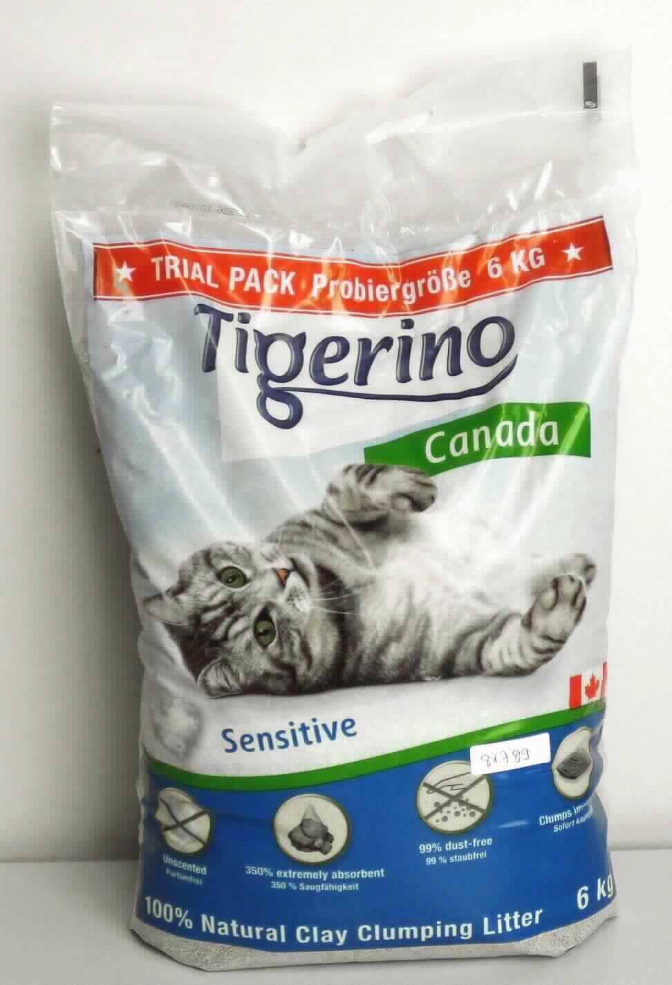 Angaben:
Tigerino Canada Katzenstreu - sensitiv (parfümfrei); Probiergröße 6 kg; besteht aus 100% reinem Naturton und ist frei von jeglichen chemischen Zusätzen.

Warenbeschaffenheit:
Cremefarbenes bis hellgraues, feines Granulat, in einem bunt bedrucktem Kunststoffbeutel verpackt.

Befund:
anderer Ton, Bentonit