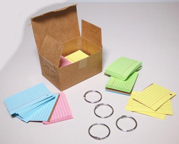 Es handelt sich um eine Zusammenstellung der nachfolgend beschriebenen Waren, die gemeinsam in einer Schachtel aus Pappe verpackt sind:

1. 250 rechteckige Zuschnitte aus weißem oder in der Masse gefärbtem Papier (Format: DIN A8). Die Zuschnitte sind jeweils beidseitig mit Linien bedruckt und am oberen Rand mit einer Lochung versehen. Sie sollen als Karteikarten zum handschriftlichen Beschreiben verwendet werden.

2. Vier Ringe aus Draht aus unedlem Metall mit einem Durchmesser von etwa 3,5 cm.

Die Karteikarten können nach dem Beschreiben thematisch mit den Ringen zusammengefasst werden.

Abbildung siehe Anlage.

Derartige Waren gehören als "andere Papiere zum Beschreiben, Bedrucken oder zu anderen grafischen Zwecken" zum TARIC-Code 4823 9040 00.