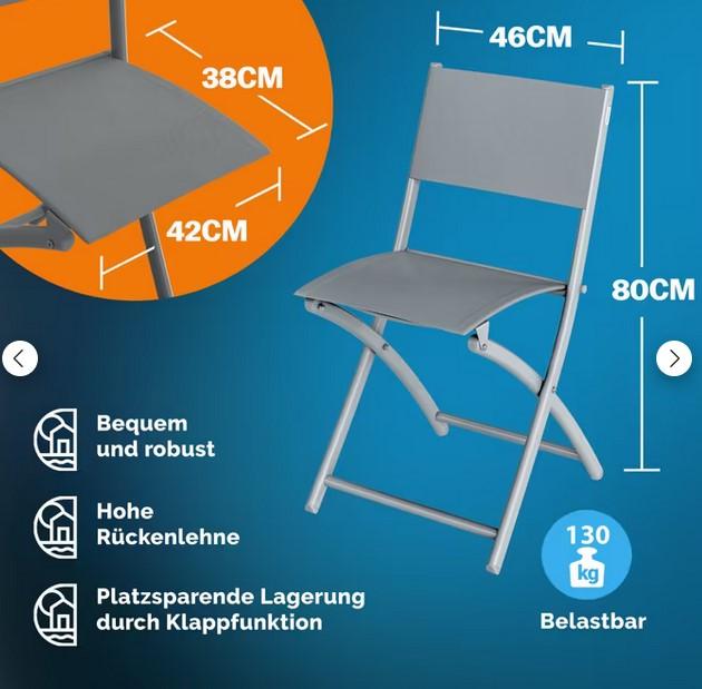 Bei der Ware “Gartenstuhl 2er - Set“ handelt es sich um ein Set aus zwei klappbaren Stühlen, jeweils bestehend aus einem Gestell aus pulverbeschichtetem Stahl sowie einer Sitzfläche und Rückenlehne, die mit einer Bespannung aus einem wasserabweisenden Textilbezug versehen sind. Die Stühle, mit den Abmessungen von ca. 46 x 52 x 80 cm (B x T x H) sind für eine Maximalbelastung von ca. 130 kg ausgelegt und eignen sich für die Verwendung z.B. auf Balkonen oder Terrassen.

Die Ware wird als "anderes als von der Position 9402 und den Unterpositionen 9401 10 bis 9401 69 erfasstes Sitzmöbel, mit Gestell aus Metall, ungepolstert" eingereiht.