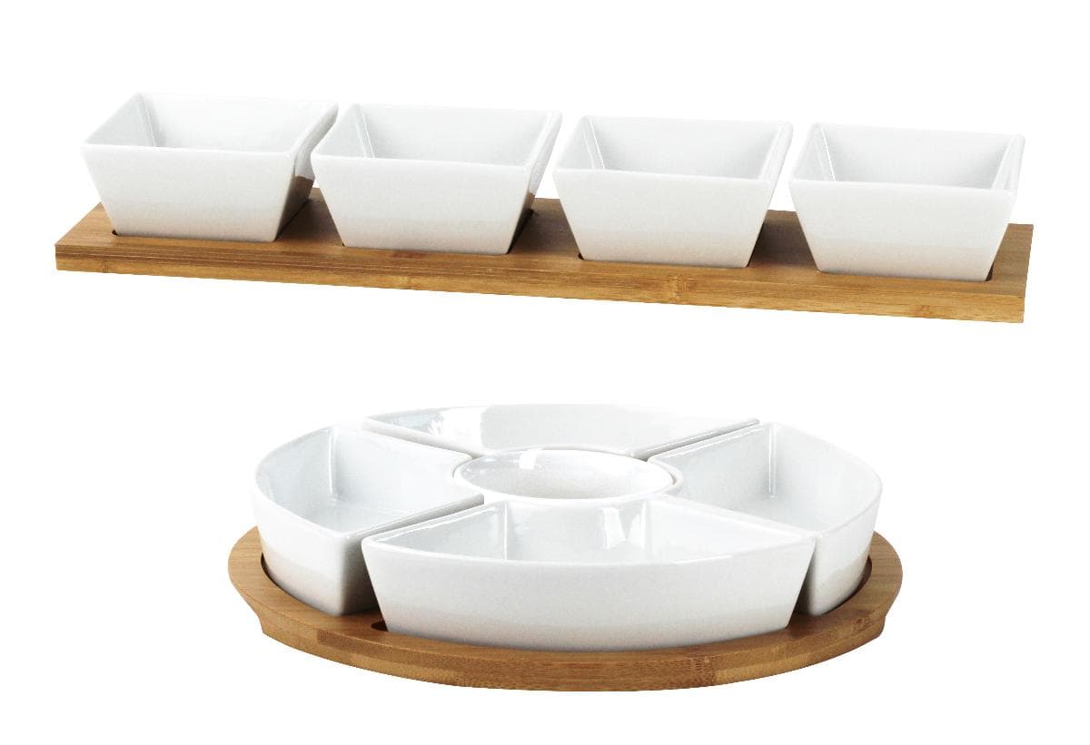 Geschirr aus Porzellan, sog. Snack- und Dipschalenset, Foto siehe Anlage,
- in zwei verschiedenen Ausführungen (Style A und Style B),
- jeweils in Form einer zusammengesetzten Ware, bestehend aus Geschirr
  (4 bzw. 5 Schälchen) und einer Holzware zur Verwendung bei Tisch (Untersetzer),
- Geschirr aus Porzellan:
- - in Form von fünf (Style A) bzw. vier (Style B) weißen, glasierten Schälchen,
- - keramische Erzeugnisse, nach der Formgebung gebrannt, tonmineralhaltiges Material
    enthaltend,
- - lt. Antrag aus Porzellan,
- Holzware zur Verwendung bei Tisch (Untersetzer):
- - in Form eines runden (Style A) bzw. rechteckigen (Style B) Untersetzers,
- - aus Holz (lt. Antrag aus Bambus),
- - mit Vertiefungen, die annähernd passgenau zum Einstellen der Schälchen gearbeitet sind,
- nach dem Wert sind der Untersetzer aus Holz und die Schälchen gleichbedeutend, in Bezug auf die
  Verwendung verleiht jedoch das Geschirr aus Porzellan den jeweils zusammengesetzten Waren
  den wesentlichen Charakter,
- Style A und Style B jeweils in einem Karton verpackt.

"Geschirr (Schälchen) aus Porzellan"