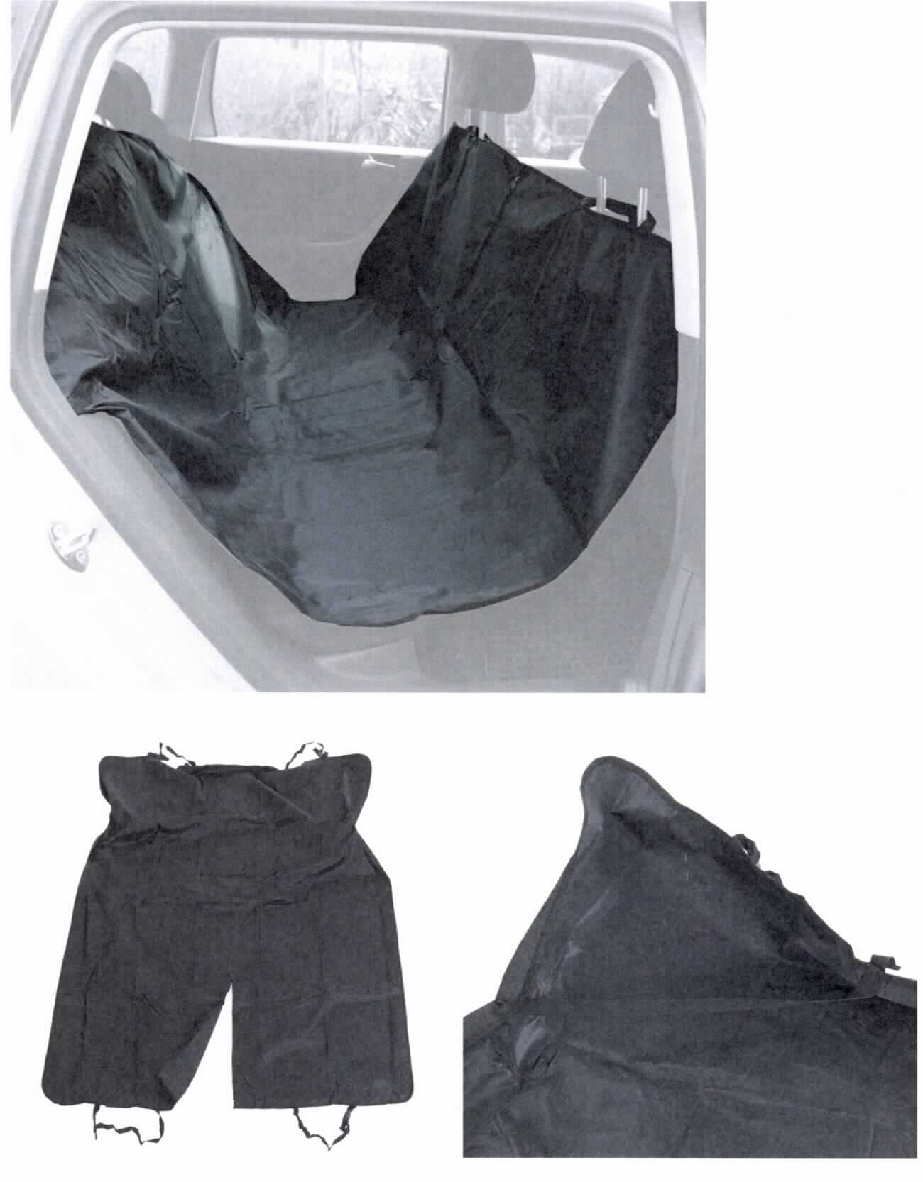 Rücksitzschutzdecke, sog. Autoschondecke, Foto siehe Anlage,
- in einem Polybeutel verpackt,
- annähernd rechteckig, mit abgerundeten Ecken; laut Antrag in den Abmessungen von 165 cm x 140 cm,
- aus ca. 0,4 mm dicken, einfarbigen, einseitig mit einer geprägten Kunststofffolie (kein Zellkunststoff) versehenen
  Geweben der Position 5903 aus laut Antrag 100 % Polyester (synthetische Chemiefasern),
- mit einer Randeinfassung aus Geweben,
- an den Rändern der Schmalseiten mit längenverstellbaren Bändern mit Klickverschlüssen aus Kunststoff, 
  mit denen die Ware zwischen den Vordersitzen und der Rückbank befestigt wird,
- an einer Schmalseite mittig mit einer ca. 50 cm langen Öffnung mit Reißverschluss versehen, 
- durch Zusammenfügen konfektioniert,
- dient dem Schutz der Sitze vor Tierhaaren und Schmutz,
- stellt sich weder als erkennbares Kraftfahrzeugzubehör noch als Teil für Autositze der Position 8708 dar,
- nach Form und Verwendungszweck handelt es sich nicht um eine Ware der Position 6301.

"Andere Ware zur Innenausstattung (Rücksitzschutzdecke), aus Spinnstoffen, keine Ware der Position 9404, 
 aus Geweben, aus synthetischen Chemiefasern"