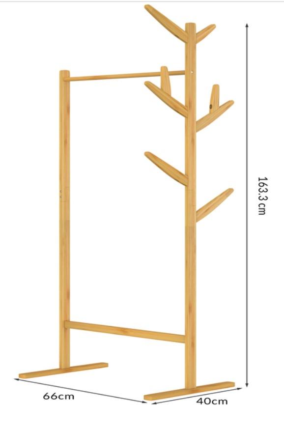 Bei der als "2 in 1 Kleiderständer aus Bambus" bezeichneten Ware handelt es sich um ein Möbel aus Bambusholz, in Form eines ca. 163 x 66 x  44 cm (H x B x T) großen Gestells, im Wesentlichen bestehend aus zwei senkrechten Streben mit zwei Füßen sowie zwei Querstreben, von denen die obere als Kleiderstange dient.
Zusätzlich sind an einer senkrechten Strebe acht Aufhängemöglichkeiten in Form astähnlicher Kleiderhaken angebracht, z. B. für Taschen oder Hüte.

Die noch nicht zusammengesetzte Ware ist nach dem Zusammenbau dazu bestimmt, auf den Boden gestellt zu werden, um als Garderobe für Kleidungsstücke zu dienen. 

Das Erzeugnis ist gemeinsam mit Montagematerial und einer Aufbauanleitung verpackt und als "anderes als von den Positionen 9401 und 9402 erfasstes Möbel, aus Holz, ohne speziellen Raumbezug" einzureihen.