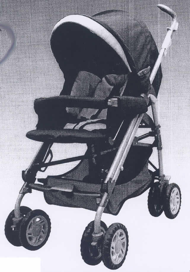 Kinderwagen, im Wesentlichen bestehend aus einem Kinderwagenfahrgestell aus Aluminium mit höhenverstellbarem Schiebegriff, verstellbarem Sitz für liegende und sitzende Haltung, vier doppelten kleinen Rädern (lenkbar) und einer Ablagefläche unter dem Sitz. 

Abmessungen: 95 x 54 x 107 cm (LxBxH)
Artikelbezeichnung: DELUXE BABY STROLLER
Artikelnummer: 410

Ein Bild der Ware ist im Internet unter http://europa.eu.int/comm/taxation_customs/dds/de/ebticau.htm zu finden