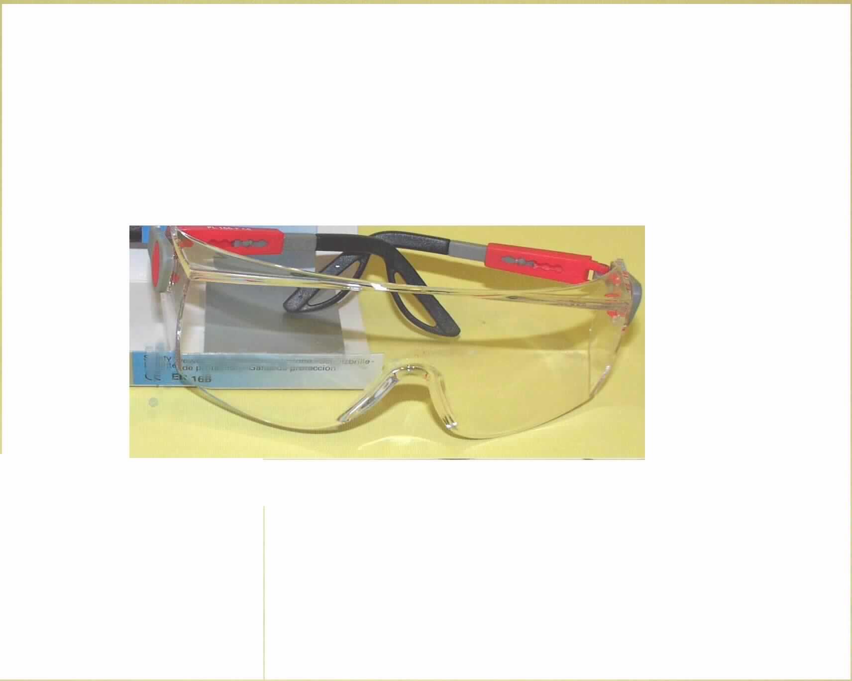 Schutzbrille, keine Sonnenbrille, sog. Schutzbrille G 20 Steel Astor grey/red PC AS UV, im Wesentlichen bestehend aus einer ca. 20 cm breiten und zwischen ca. 3 bis 5,5 cm hohen, gewölbten Kunststoffscheibe mit Aussparung für die Nase, an der zwei ausziehbare Brillenbügel aus Kunststoff befestigt sind (äußere Form siehe Abbildung). Die Kunststoffscheibe ist an den Seiten auf einer Länge von je ca. 3 cm stark abgeschrägt. Die Ware, die in einem mit Anwenderinformationen versehenen, transparenten Kunststoffbehältnis verpackt ist, dient dem Schutz der Augen bei Arbeiten unterschiedlicher Art.