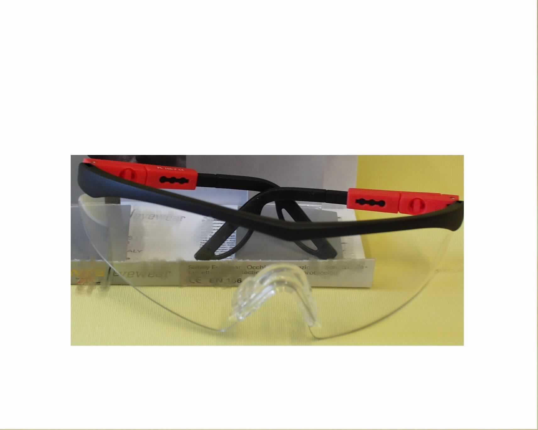 Schutzbrille, keine Sonnenbrille, sog. Schutzbrille G 32 Gold Alligator black/red PC AF UV, im Wesentlichen bestehend aus einem mit einer ca. 21 cm breiten und zwischen ca. 2,5 bis 6 cm hohen, gewölbten Kunststoffscheibe mit Aussparung für die Nase versehenen Brillengestell aus Kunststoff, dessen Bügel ausziehbar sind (äußere Form siehe Abbildung).  Die Ware, die in einem mit Anwenderinformationen versehenen, transparenten Kunststoffbehältnis verpackt ist, dient dem Schutz der Augen bei Arbeiten unterschiedlicher Art.