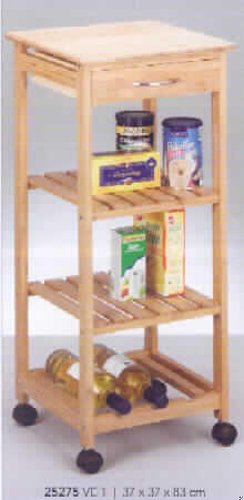 Anderes als in den Positionen 9401 und 9402 erfasstes Holzmöbel für Küchen in Form eines  Küchenwagens (Küchenregal), nicht handgearbeitet, zerlegt, sog. Küchenrollwagen Bambus, Art. 25275,
- mit einem Gestell aus Holz mit vier Rollen,
-- einer Arbeitsplatte mit einer Schublade aus Holz,
-- drei Holzböden, der untere mit Aussparungen zur Ablage von Flaschen,
- mit einer Größe von 37 x 37 x 83 ( B x T x H in cm).
Die Ware dient nach dem Zusammenbau als Küchenregal. Sie ist in einer Pappverpackung aufgemacht.
Abbildung siehe Internet