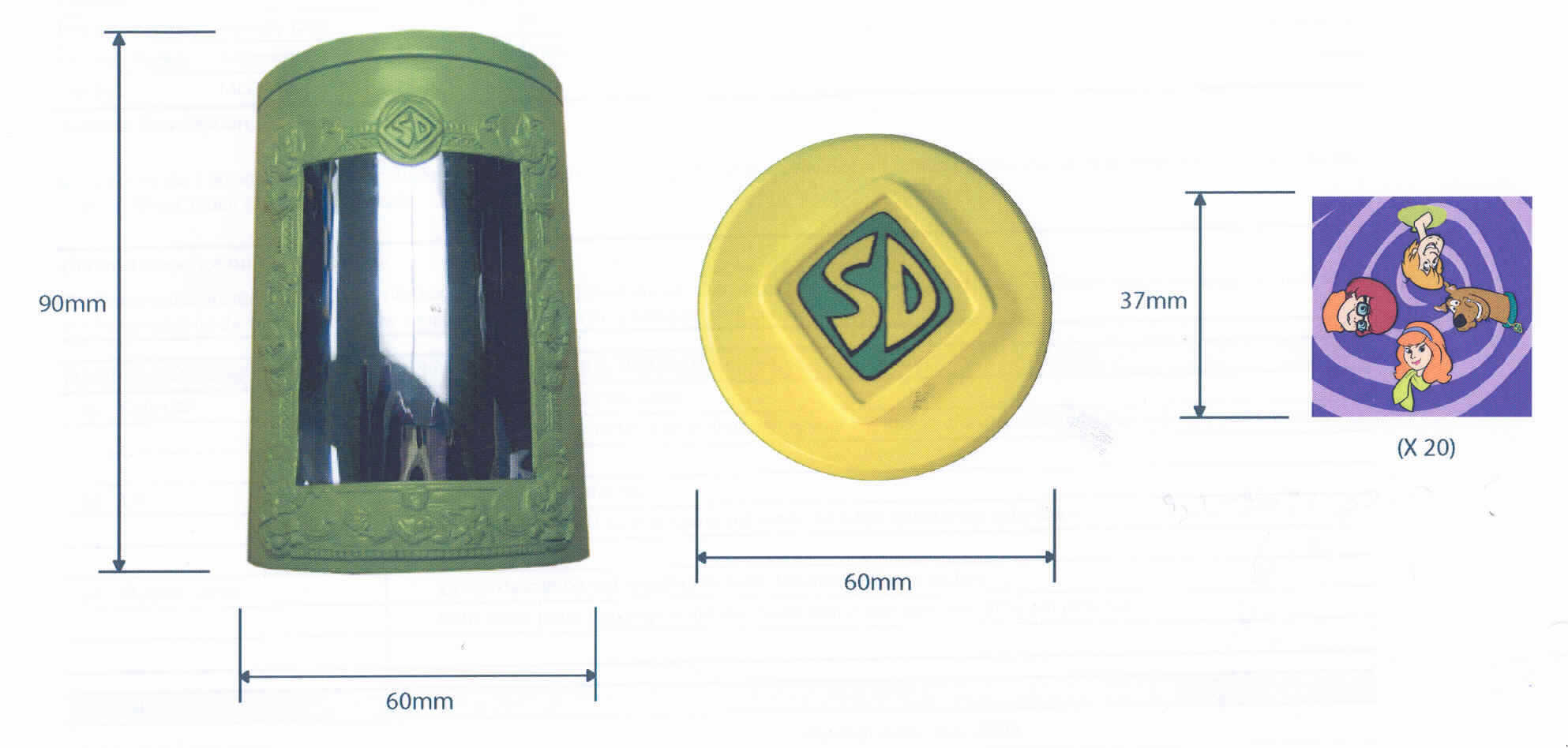 Puzzle aus Pappe, in Form einer Warenzusammenstellung in Aufmachung für den Einzelverkauf, sog. "Puzzle Box" aus der Aktion "Mc Donald's - Scooby Doo 2007.
Es handelt sich im Wesentlichen um ein aus 20, mit den Ziffern 1 bis 20 nummerierten, rechteckigen, ca. 3,7 cm x 3,7 cm großen, farbig bedruckten Puzzleteilen aus Pappe, die den Ziffern entsprechend zu einem verzerrten Bild zusammengefügt werden, das eine Personengruppe (Scooby Doo Figuren) in einer Landschaft darstellt. Die Puzzleteile sind in einer gelbfarbenen, zylindrischen, ca. 9 cm großen Box mit abnehmbaren Deckel und eingearbeiteter, ca. 4,5 cm x 7 cm großer Spiegelnachahmung verpackt. Legt man dIe Box mit der Spiegelseite vor das verzerrte Puzzle, so wird durch den Spielgel das Bild entzerrt. Die Rückseiten der Kärtchen sind an jeder Seite mit den Abbildungen unterschiedlicher Köpfe von Scooby Doo Figuren bedruckt und dienen darüber hinaus als Lege- und Geduldspiel.
Die Warenzusammenstellung ist in einem Polyethylenbeutel verpackt.
