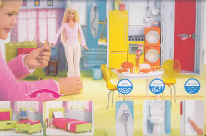 Anderes als zuvor in der Position 9503 erfasstes Spielzeug aus Kunststoff, noch nicht zusammengesetzt, sog. Barbie Traumhaus, Kat. 1662, EAN 4388 8131 40561.
Es handelt sich um ein 50 teiliges, zuklappbares Puppenhaus mit angedeutetem Spitzgiebel, das aus Küche, Bad und Wohnbereich besteht. Die Küche ist mit diversen Elektrogeräten wie Herd, Kühlschrank, Koch- und Eßgeschirr sowie Lebensmitteln ausgestattet.Das Bad beinhaltet Dusche, WC und Waschtisch. Der mit Gardinen ausgestattete Wohnbereich enthält ein Tischchen mit Fernseher, einen Sessel und einen Hocker, die in ein mit Kopfkissen und Decke ausgestattetes Bett verwandelt werden können. Die Haustür, sämtliche Küchenschränke und der WC-Deckel sind beweglich, Duschkopf, Toilette und Türgong sind mit entsprechenden Geräuschen ausgestattet.  
Bettdecke, Kissen und Gardinen bestehen aus Spinnstoff, die übrigen Bestandteile aus Kunststoff (charakakterbestimmender Stoff nach Umfang und Bedeutung in Bezug auf die Verwendung).
Das Puppenhaus dient der spielerischen Unterhaltung von Kindern und ist noch nicht zusammengesetzt in einem bunt bedruckten Pappkarton verpackt.
Ein Bild der Ware ist im Internet unter http://europa.eu.int/comm/taxation_customs/dds/de/ebticau.htm zu finden.