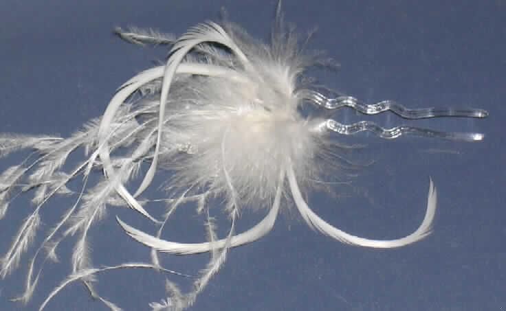 Haarnadelähnliche Waren in Form von einer ca. 7,5 cm langen, u-förmig gebogenen und welligen Haarnadel aus Kunststoff , verziert mit weißem Federschmuck. Die Ware ist als Set mit zwei Stück verpackt in einem Kunststoffbeutel.

Ein Bild der Ware ist im Internet unter http://ec.europa.eu/taxation_customs/dds/ebticau_de.htm  zu finden.
