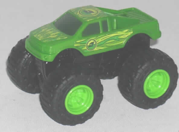Anderes als zuvor von der Position 9503 erfasstes Modell, in Form eines Fahrzeugs, aus Kunststoff, sog. Pick Up aus der Aktion "Mc Donald´s - Pucca / Monster Trucks 2008".
Es handelt sich um das ca. 8,5 cm x 6 cm x 6,5 cm (LxBxH) große Modell eines Monstertrucks. Er besteht aus einem Pickup aus grünem Kunststoff mit grüngelben Aufklebern auf Dach, Vorderhaube und Seitentüren der auf einem schwarzen Fahrzeugunterbau mit zwei beweglichen Achsen und vier ca. 32 mm x 18 mm (Durchmesser x Breite) großen, beweglichen Rädern aufgebaut ist. 
Das Fahrzeugmodell ist zusammen mit einem Beipackzettel in einem Polyethylenbeutel für den Einzelverkauf aufgemacht und dient Kindern zum Spielen.
Ein Bild der Ware ist im Internet unter http://europa.eu.int/comm/taxation_customs/dds/de/ebticau.htm zu finden.