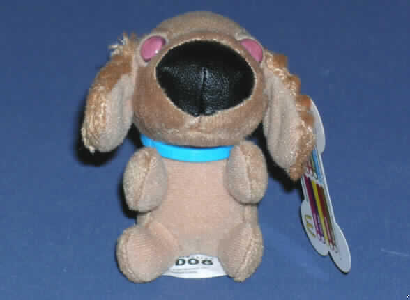 Spielzeug, ein Tier darstellend, Füllmaterial enthaltend, sog. Cocker Spaniel aus der Aktion "Mc Donald´s - The Dog 2008".
Es handelt sich um einen ca. 9,5 cm großen Hund (Cocker Spaniel) aus hellbraunem Plüschspinnstoff, der einem im Verhältnis zum Körper sehr großen Kopf aufweist. Er ist mit weichem Material gefüllt. Augen und Nase des Tieres bestehen aus Kunststoff. Um den Hals trägt es ein hellblaues Halsband aus Kunststoff, das im Nacken mit einer Spinnstoffkordel am Tier befestigt ist, so dass es auch als Anhänger verwendet werden kann. 
Das Spielzeugtier ist zusammen mit einem Beipackzettel in einem Polyethylenbeutel für den Einzelverkauf aufgemacht und dient der spielerischen Unterhaltung von Kindern.
Ein Bild der Ware ist im Internet unter http://europa.eu.int/comm/taxation_customs/dds/de/ebticau.htm zu finden.