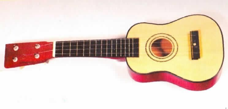 Musikinstrument in Form eines anderen Saiteninstruments als von der Position 9201 erfasst, kein Streichinstrument, Gitarre in Form einer Ukulele.

Das gitarrenartige Zupfinstrument hat eine Gesamtgröße von ca. 51 cm, besteht aus Holz und ist mit 4 Saiten aus Kunststoff bespannt. Bei der sog. Ukulele werden die Schwingungen der Saiten durch ein kurzes Abziehen der Saiten aus ihrer geraden Richtung mit den Fingern erzeugt.
  
Die Ware dient dem Musizieren und ist in einem Karton verpackt.

Ein Bild der Ware befindet sich im Internet unter:
http://ec.europa.eu/taxation_customs/dds/ebticau_de.htm.