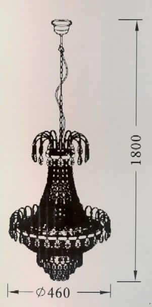 Elektrische Deckenleuchte, anderweit weder genannt noch inbegriffen, aus Kunststoff, von der mit Glühlampen verwendeten Art, sog. Krone/Deckenleuchte mit Acrylbehang, im Wesentlichen bestehend aus einem mehrteiligen, radleuchterähnlichen Metallgestell mit fünf Brennstellen, Kettengliedern aus unedlem Metall, zahlreichen Kunststoffsteinen (in Kettenform und einzeln in der für Kronleuchter typischen Art) und elektrischer Ausstattung für 230 V, mit E 14 Fassungen und Montagevorrichtung für die Decke.
Der Kunststoff bildet aufgrund seines Umfangs sowie seiner Bedeutung hinsichtlich der Verwendung der Ware als Kronleuchter den charakterbestimmenden Stoff.
Die Ware ist noch nicht zusammengesetzt mit einer Anleitung in einem Karton verpackt. 

Ein Bild der Ware ist im Internet unter http://ec.europa.eu/taxation_customs/dds/ebticau_de.htm
zu finden.