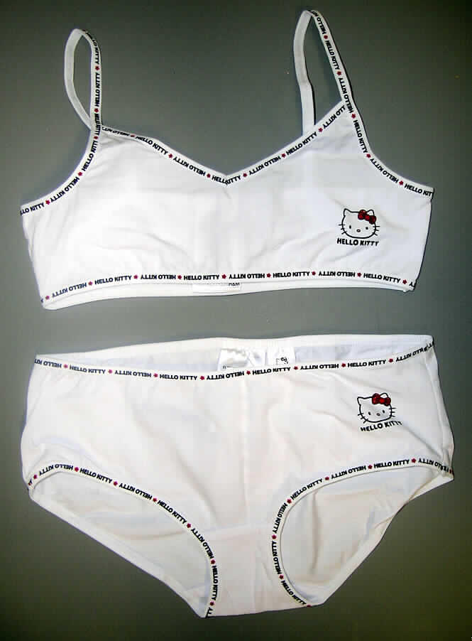 Zweiteilige Zusammenstellung, bestehend aus einer anderen Kleidung (sog. Bustier) und 
einem Slip, sog. Unterwäsche-Set für Mädchen, Order 232491-6532, Größe 158/164, siehe Abbildungen;
- in Aufmachung für den Einzelverkauf,
- keine Kombination, u.a. weil ein Slip als Bestandteil nicht zugelassen ist,
- aus 0,7 mm dicken, einfarbigen Gewirken aus laut Antrag 95% Baumwolle und 5% Elastan
  (Elastomergarn; beides Chemiefasern); sämtliche Ränder sind mit einem mit Schriftzug 
  bedruckten Gewirkestreifen eingefasst,
- Ober- und Unterteil mit je einem aufgedruckten Motiv,
- Unterhose (Slip):
-- als Hüftslip gearbeitet, in der Taille mit einem elastischen Abschluss,
-- im Schritt doppelt gearbeitet (sog. Hygieneeinlage),
-- ohne Öffnung und ohne Verschluss; ohne Hinweise auf den Trägerkreis (unisex),
-- an den Beinausschnitten eingefasst.