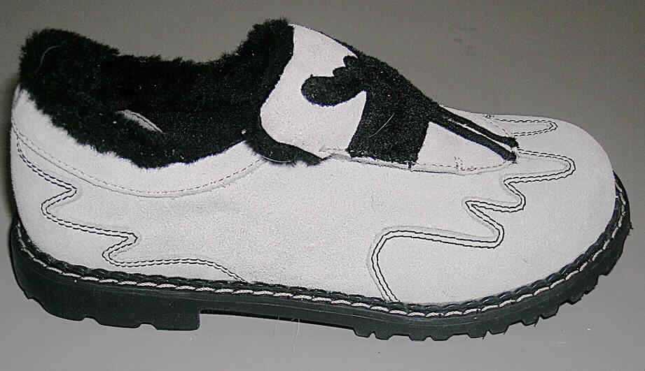 Freizeitschuhe - siehe Abbildung
- mit Laufsohlen aus Kautschuk (lt. Antrag)
- mit Oberteil aus Leder
- mit Verschluss in der Art einer Lasche (am vorderen Spannbereich ansetzend und
  sich nach oben verbreiternd) beidseitig mittels Klettbändern mit dem Oberteil zu
  verbinden und einem zusätzlichen, verdeckten, elastischen Band (ca. 1 cm breit)
  quer über dem Spann
- mit einer Randeinfassung aus Plüschgewirke
- mit geschlossenem Blatt
- ohne Metallschutz in der Vorderkappe
- nicht den Knöchel bedeckend
- mit einer Länge der Innensohle von weniger als 24 cm
- nicht für Sportzwecke geeignet