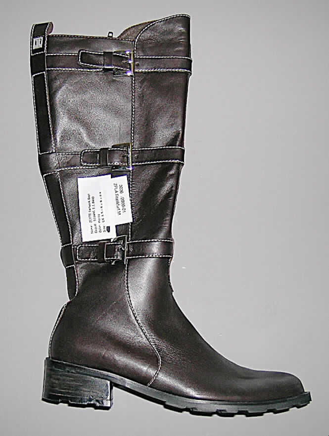 Freizeitschuhe (Stiefel), siehe Foto, 
- mit Laufsohlen aus (lt. Antrag) Kautschuk, 
- mit Oberteil (geschlossenes Blatt) aus Leder (den größten Teil der Außenfläche bildend) 
  und Spinnstoff (Dehnungsband am oberen Schaftrand),
- mit Verstärkungsteilen aus Leder (drei umlaufende, 19 mm breite, im Abstand von 85 mm
  angebrachte Lederbänder mit Schnallen auf der Schaftaußenseite),
- mit Reißverschluss an der Innenseite,
- ohne Metallschutz in der Vorderkappe, 
- den Knöchel und die Wade bedeckend (Schafthöhe 35 cm bei Schuhgröße 38), 
- mit einer Länge der Innensohle von mehr als 24 cm, 
- nicht als Männer- oder Frauenschuhe erkennbar,
- mit Aufbauabsatz,
- ohne Schutz in der Vorderkappe, der einer Prüfkraft von mindestens 100 Joule standhält.