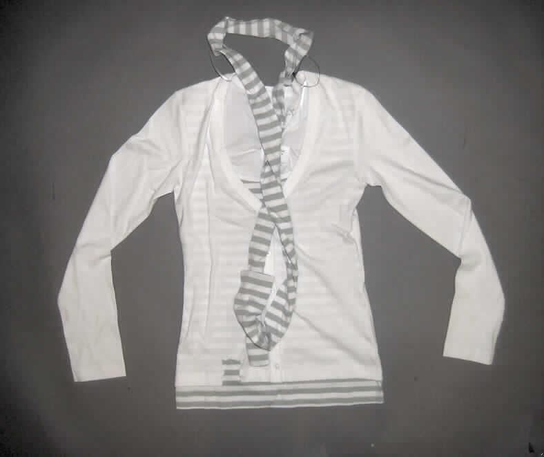Warenzusammenstellung, bestehend aus einem Pullover für Frauen (Größe 38) und Bekleidungszubehör
aus Gewirken (Schal), Modell 298, siehe beigefügtes Foto,
- in gemeinsamer Aufmachung für den Einzelverkauf,
- zur Befriedigung eines speziellen Bedarfs zusammengestellt,
- Pullover:
-- aus 0,8 mm dicken, einfarbigen und bedruckten Gewirken aus lt. Antrag 100 % Baumwolle,
-- im Vorderteil doppellagig gearbeitet; mit einer inneren Lage aus bedruckten Gewirken;
   beide Lagen sind in den Schulter- und Seitennähten dauerhaft zusammengenäht; stellt sich
   aufgrund der Dicke des Vorderteils von insgesamt 1,6 mm nicht als leichtes Kleidungsstück
   dar (somit kein Kleidungsstück der Position 6109),
-- über die Taille reichend (Rückenlänge: 63 cm),
-- mit einem runden, leicht halsfernen Ausschnitt, der durch die innere Lage gebildet wird; 
   vorn an der Außenlage mit einer durchgehenden Öffnung mit Knopfverschluss von rechts über
   links (somit erkennbar als Frauenkleidung); erweckt optisch den Eindruck, dass ein T-Shirt
   unter einer Strickjacke getragen wird,
-- mit langen Ärmeln,
-- am unteren Rand durch Umschlagen und Festnähen gesäumt, wobei an den unteren Rand der 
   Rückseite ein schmaler, ca. 4 cm breiter Zuschnitt aus den gleichen Gewirken, aus denen auch
   die Innenlage des Vorderteils besteht, angenäht ist,
- Bekleidungszubehör aus Gewirken (Schal):
-- mittels eines Kunststofffadens lediglich für Transportzwecke mit dem Pullover verbunden,
-- aus 0,8 mm dicken, bedruckten Gewirken aus lt. Antrag 100% Baumwolle,
-- ca. 180 cm lang und 7 cm breit,
-- doppelt gelegt und durch Zusammennähen konfektioniert,
- nach dem Umfang, dem Wert und der Bedeutung in Bezug auf die Verwendung bestimmt der
  Pullover den wesentlichen Charakter der Warenzusammenstellung.
