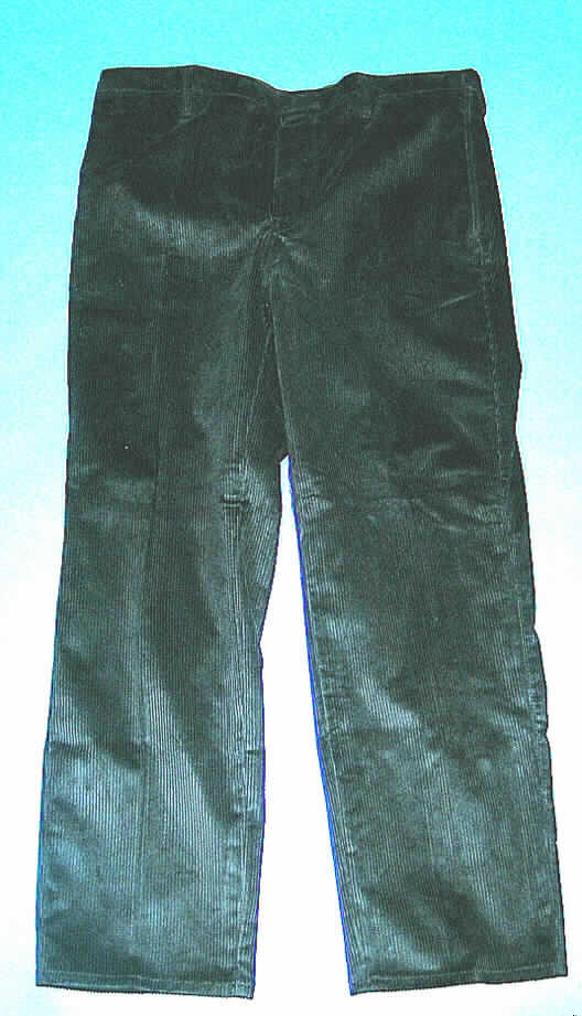 Arbeitshose für Männer, sog. Cordhose mit Zollstocktasche ohne Lederecken, Größe 50, siehe Foto,
- aus 1,0 mm dicken,einfarbigen Geweben (Rippensamt) aus lt.Antrag 89% Baumwolle und 
  11% Polyester (synth. Chemiefasern) mit einem Flor aus lt. Antrag 100% Baumwolle,
- in der Taille abschließend, mit einem Taillenbund, der lediglich umgeschlagen ist, mit 
  einem einfachen Hakenverschluss,
- mit Gürtelschlaufen, 
- vorn mit teilweiser Öffnung, mit vier Knöpfen von links auf rechts zu schließen (Männerklei- 
  dung),
- mit zwei eingesetzten Taschen vorn und einer eingesetzten Zollstocktasche, 
- mit einer eingesetzten Gesäßtasche mit Knopfverschluss, alle Taschen mit strapazier-
  fähigem, festem Taschenfutter,
- mit langen, bis zu den Knöcheln reichenden Hosenbeinen; an den Beinabschlüssen durch 
  einfaches Umschlagen und Festnähen gesäumt, insbesondere wegen des zweckbestimm- 
  ten Schnitts, der Ausstattung, des strapazierfähigen Materials und der einfachen Innenver- 
  arbeitung erkennbar dazu bestimmt, ausschließlich oder hauptsächlich bei der Ausübung 
  einer beruflichen Tätigkeit getragen zu werden.
