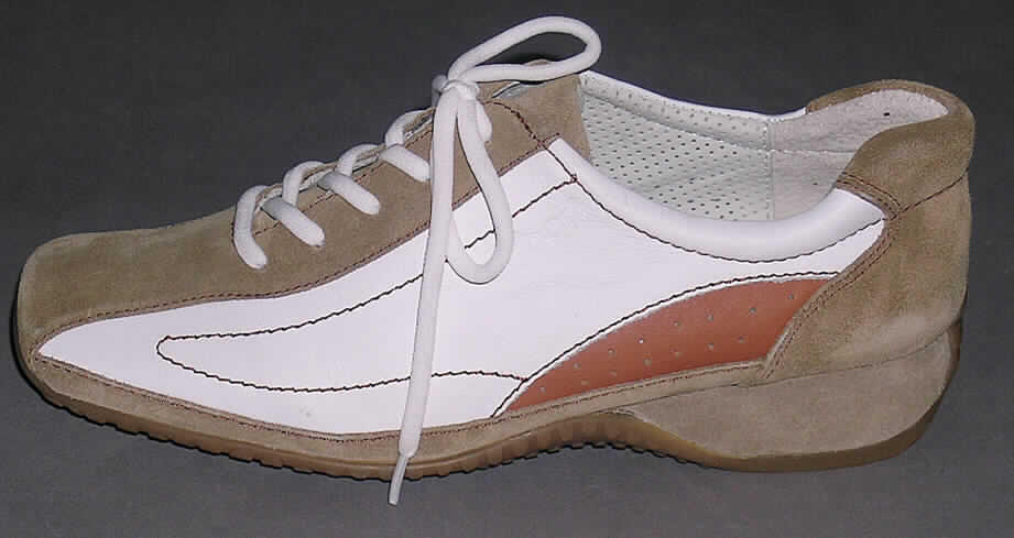 Freizeitschuhe (siehe Foto)
- mit Laufsohlen aus (lt. Antrag) Kautschuk,
- mit Oberteil (geschlossenes Blatt) aus Leder; auf das Oberteil sind im unteren
  Seitenbereich Stücke aus Leder als Verstärkungsteile aufgesetzt,
- mit Schnürverschluss,
- ohne Metallschutz in der Vorderkappe,
- nicht den Knöchel bedeckend,
- mit einer Länge der Innensohle von mehr als 24 cm,
- mit hohem Absatz (Höhe: ca. 3,5 cm),
- für Frauen,
- nach Ausstattung und Schnitt kein trainingsschuhähnlicher Schuh (u.a. zu hohe 
  Absatzgestaltung)