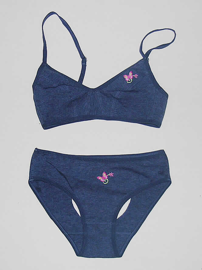 Warenzusammenstellung aus Büstenhalter und Slip, Größe 152, sog. Mädchen - Bustier und Mädchen - Slip, siehe beigefügtes Foto,
- in Aufmachung für den Einzelverkauf, zur Befriedigung eines speziellen Bedarfs
  zusammengestellt, 
- aus 0,8 mm dicken, glatten, melierten Gewirken aus lt. Antrag 95% Baumwolle und 5%
  Elasthan (synthetische Chemiefasern); 
- Büstenhalter (Gewicht 18 g; Wert lt. Antrag 1,10 US$): unmittelbar auf der Haut zu tragen;
  mit Büstenteilen von konvexer Form mit bis zur Brustspitze reichenden Einnähern, wodurch 
  die Einzelbüste unterstützt, korrigiert und geformt wird; am unteren Rand mit einem 
  elastischen Band; mit verstellbaren, elastischen Trägern; im Rücken mit einem 
  Hakenverschluss, 
- Slip (Gewicht 18 g; Wert lt. Antrag 0,65 US$): als Hüftslip mit hohen Beinausschnitten
  gearbeitet; mit einem elastischen Band im Taillenabschluss und an den Beinausschnitten;
  im Schritt doppelt gearbeitet,
- Büstenhalter und Slip sind vorn mit einem kleinen Motivaufdruck verziert,
- die beiden Teile haben das gleiche Gewicht, nach dem Wert bestimmt jedoch der 
  Büstenhalter den Charakter der Warenzusammenstellung.