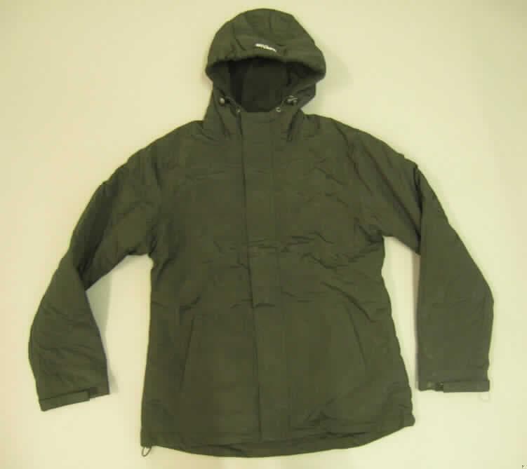Blouson für Männer, sog. Ladies Windbreaker, Artikel: 33-7002-03, Größe L,
- aus 0,3 mm dicken, einfarbigen Geweben aus lt. Etikett 100 % Nylon (synthetische Chemiefasern), 
- über die Taille reichend (Rückenlänge: 73 cm), 
- mit einer Kapuze,
- vorn mit einer durchgehenden Öffnung mit Reißverschluss, verdeckt von einer Klettverschlusspatte
  von links über rechts (Männerkleidung),
- mit langen Ärmeln, die über den unteren Rand des Kleidungsstücks hinausreichen, 
- vorn mit zwei eingesetzten Taschen,
- gefüttert,
- am unteren Rand mit einem verengenden Kordelzug.