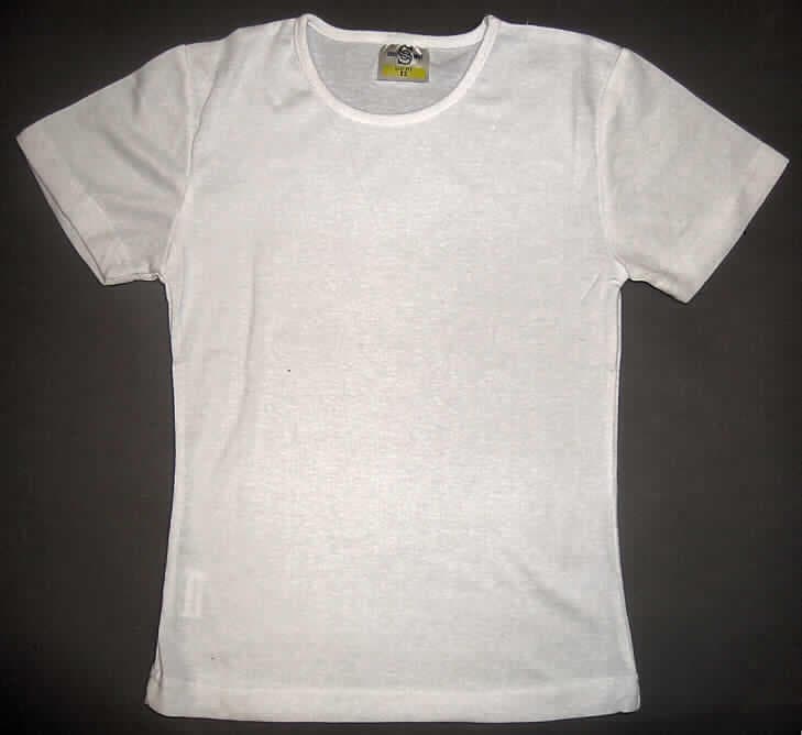T-Shirt, sog. Polyester Basic Shirt Lady Fit, Größe XS, siehe beigefügte Abbildung,
- aus 0,8 mm dicken, damit leichten, einfarbigen Gewirken aus lt. Antrag 100% Polyester 
  (synthetische Chemiefasern),
- über die Taille reichend (Rückenlänge: 53 cm),
- mit einem runden, halsnahen Ausschnitt, 
- ohne Öffnung und ohne Verschluss,
- mit kurzen, enganliegenden Ärmeln,
- an den Ärmelenden und am unteren Rand durch Umschlagen und Festnähen gesäumt.