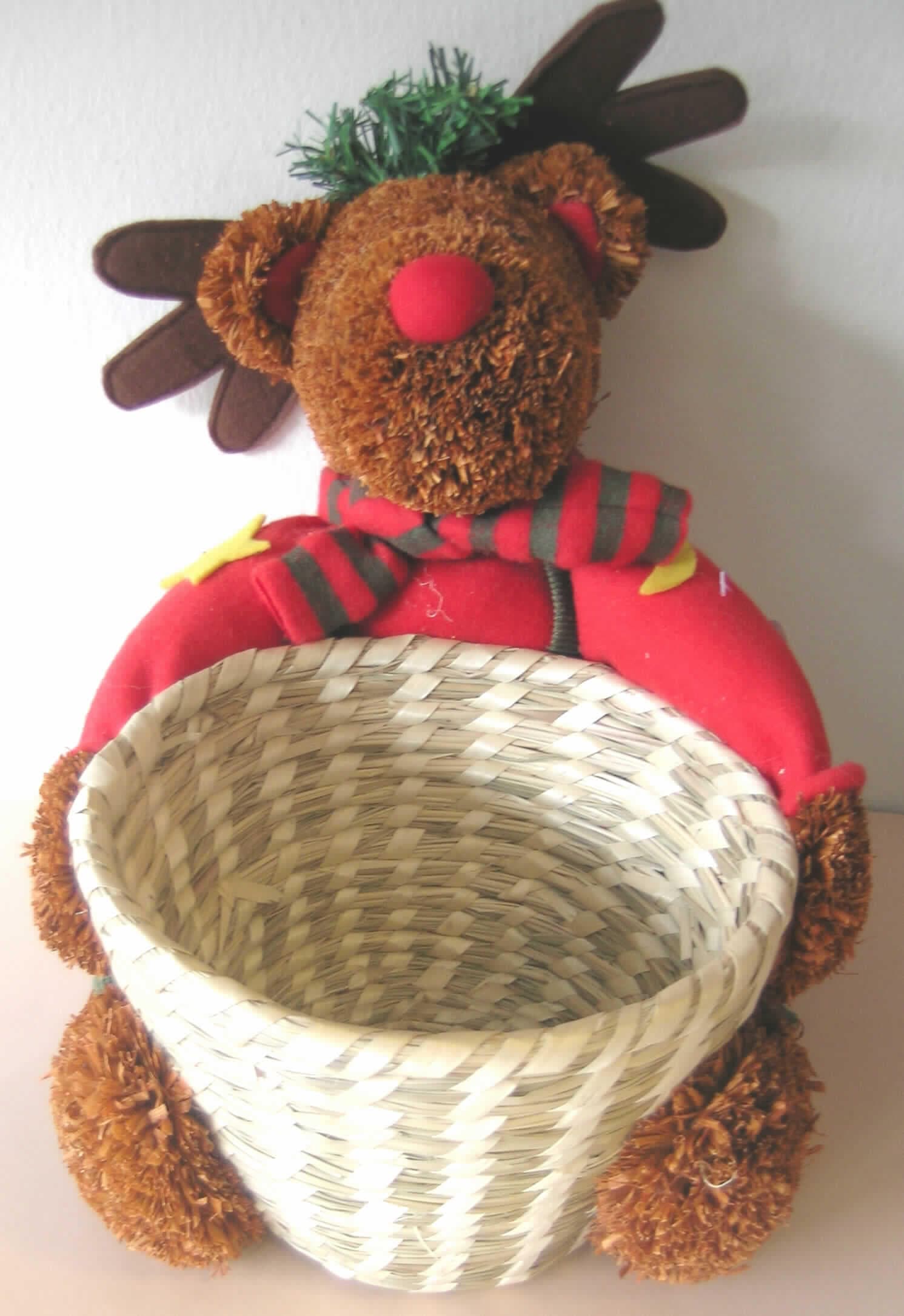 Korbmacherware in Form eines dekorativ gestalteten Elch- bzw. Schneemannkörbchens, bestehend aus einer sitzenden Elch- bzw. Schneemannfigur (Höhe ca. 30 cm), die mit Händen und Füßen einen Korb umklammert. Die Figur besteht aus einem Korpus aus Spinnstoffen, der Kleidung nachahmt und weiches Füllmaterial enthält. Gesicht und Hände (bei dem Elch auch die Füße) sind aus Flechtstoffen (Maisstrohstreifen) gefertigt. Der runde Korb (Durchmesser ca. 18 cm, Höhe ca. 12 cm) ist unmittelbar aus pflanzlichen Flechtstoffen hergestellt (laut Angaben des Antragstellers aus Weide) und mit der Figur verklebt. Insbesondere im Hinblick auf die Verwendung verleiht der Flechtstoffkorb der Ware ihren Charakter. Eine Einreihung in die Position 9505 als Festartikel kommt aufgrund der neutralen Gestaltung und des eigenen Gebrauchswertes als Korb nicht in Betracht. Jeweils ein Elch- und ein Schneemannkörbchen sind als Set gemeinsam verpackt.