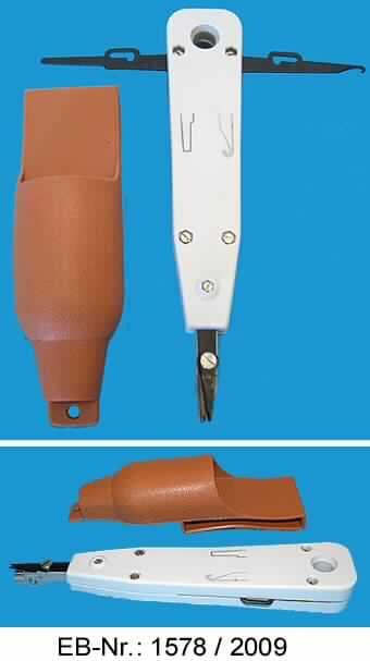 Es handelt sich um mit freiem Arm zu handhabende Auflegewerkzeuge, bestehend aus einem Griff aus Kunststoff, der an beiden Seiten mit jeweils einem Werkzeug aus Stahl zum Freilegen von Kabeladern versehen ist. 
Am vorderen Griffende sind die Erzeugnisse mit einem "Kopf" aus Kunststoff versehen, in den zwei parallel angeordneten Aufnahmeelemente aus Stahl für Kabeladern eingearbeitet sind. Der Kopf ist zusätzlich mit einer "scherenähnlichen" Abschneidevorrichtung aus Stahl versehen, durch die die Kabeladern abgeschnitten werden. Durch die Auflegewerkzeuge werden Kabeladern auf LSA-Platten geclipst und gleichzeitig abgeschnitten. Die Erzeugnisse sind gemeinsam mit einem Aufnahmebehältnis mit Gürtelschlaufe in einem Pappkarton für den Einzelverkauf aufgemacht.

Abbildung siehe Anlage. 

Derartige Erzeugnisse gehören als "andere Schneidwaren" in die Codenummer 8214 9000 00 0 des Elektronischen Zolltarifs.