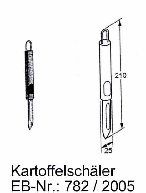 "Kartoffelschäler"; es handelt sich um vollständig aus Stahl (nichtrostender Stahl 18/10 lt. Antragsteller) gefertigte Erzeugnisse mit federförmigem und halbrund gebogenem arbeitendem Teil mit zwei Klingen und Metallspitze sowie einem Griff mit Aufhängeöse.
Die Waren dienen dem dünnwandigen Schälen von Obst und Gemüse, wobei die Metallspitze zum Herausstechen von nicht verwertbaren Teilen vorgesehen ist.
Die Erzeugnisse sind in Geschenkkartonage verpackt.

Abmessungen: 21 cm x 2,5 cm

Abbildung siehe Anlage.

Derartige Erzeugnisse gehören als "andere Schneidewaren " zur Codenummer 8214 9000 00 0 des Elektronischen Zolltarifs.