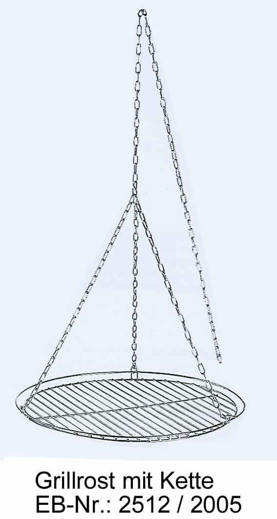 "Grillrost mit Kette"; das sind aus Stahldraht gefertigte kreisrunde Gitter (Durchmesser etwa 50 cm), bestehend aus 21 parallel verlaufenden Drahtstäben (Abstand ca. 2 cm), die auf der Unterseite von einem mittig verlaufenden Drahtstab und einem am Rand befestigten Trägerring zusammengehalten werden. Das Gitter umgibt ein weiterer äußerer, höher gelegener Ring, der durch drei Stahldrahtschlaufen mit dem Gitter verbunden ist. An diesen drei Befestigungsvorrichtungen, die das kreisrunde Gitter dritteln, werden drei Ketten mit S-Haken angebracht, die mittig in einer weiteren Kette (Länge etwa 1,37 m) eingehängt sind, so dass das Gitter waagerecht an einem an dem Grill (nicht Gegenstand dieser vZTA) befestigtem Haken aufgehängt werden kann. Am Ende der Kette befindet sich eine tropfenförmige Platte mit einem ausgestanzten Loch (Durchmesser etwa 3,5 cm), die als Klemmvorrichtung an der Haltestange des Grills zur stufenlosen Höhenverstellung des Grillrostes dient.

Abbildung siehe Anlage.

Derartige Erzeugnisse gehören als "Teile von Grillgeräten, aus Stahl" zur Codenummer 7321 9000 00 0 des Elektronischen Zolltarifs.