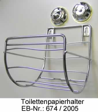 "Super-Loc Toilettenpapierhalter Milazzo"; es handelt sich um aus verchromtem Stahldraht gefertigte Drahtgestelle mit halbkreisförmigem Querschnitt zur Aufnahme einer Toilettenpapierrolle.
Die Erzeugnisse sind am äußeren Stahldraht des Gestells mit zwei Lochblechen versehen. Sie werden an den beigefügten, kreisrunden, gewölbten Wandhalterungen aus verchromtem Kunststoff, die auf der Rückseite mit einem Saugnapf aus PVC ausgestattet sind, mittels einer passgenauen Nase, die in die Lochung der Bleche ragt, an der Wand befestigt.
Jeweils ein Gestell ist gemeinsam mit zwei separat verpackten Halterungen mit einer Pappbanderole und einer Kunststoffverpackung verpackt.

Abbildung siehe Anlage.

Derartige Erzeugnisse gehören als "Toilettenartikel aus Stahl" zur Codenummer 7324 9090 00 0 des Elektronischen Zolltarifs.
