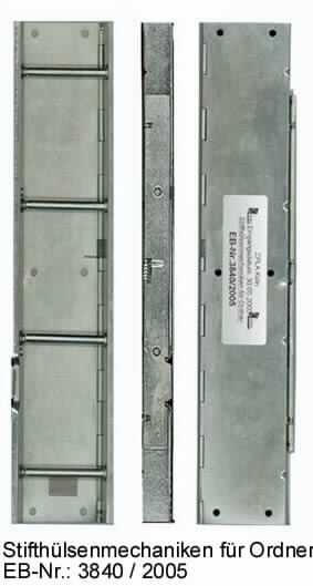 "Stifthülsenmechaniken"; es handelt sich um Mechaniken zur Fertigstellung von Aktenordnern und dergleichen, bestehend aus einer u-förmigen Schiene aus verzinktem Stahl (lt. Antragstellerangabe), die an den beiden Längsseiten mit Federn und Scharnieren versehen ist. Die rechte bewegliche Längsseite weist vier Hülsen in unterschiedlichen Abmessungen auf. In diese Hülsen ist ein in etwa rechteckiger Steg mit vier exakt auf die Hülsen abgestimmten Stahldrähten eingesetzt.
In zusammengeklapptem Zustand haben die etwa 30 cm lange Schienen ein leiterähnliches Aussehen. Durch Betätigung des Federmechanismusses öffnet sich die "Leiter", der Steg kann herausgenommen und gelochte Blätter (nicht Gegenstand der vZTA) können ein- oder aussortiert werden.

Abbildung siehe Anlage.

Derartige Erzeugnisse gehören als "Mechaniken für Aktenordner, aus unedlen Metallen" zur Codenummer 8305 1000 90 0 des Elektronischen Zolltarifs.