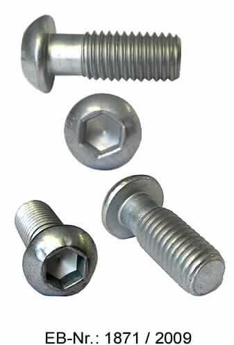 Das sind Schrauben aus Stahl (kein nicht rostender Stahl) mit linsenförmigem Kopf mit Innensechskant, mit nicht bis zum Kopf reichendem, metrischen Gewinde (M 12 x 30) und stumpfem Gewindeende. 
Die zum Verbinden dienenden Erzeugnisse sind auf dem Kopf mit der Kennzeichnung 10.9 versehen.
Gesamtlänge: etwa 36,4 mm
Gewindedurchmesser: etwa 11,8 mm
Gewindelänge: etwa 22,2 mm
-Antragstellerangaben-

Abbildung siehe Anlage.

Derartige Erzeugnisse gehören als "andere Schrauben aus Stahl, mit Gewinde, mit Kopf mit Innensechskant" zur Codenummer 7318 1569 99 0 des Elektronischen Zolltarifs.