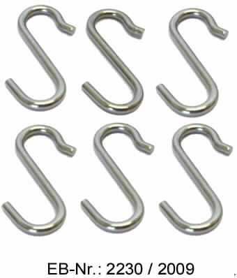 Es handelt sich um s-förmige Haken aus Stahldraht (maximale Querschnittsabmessung: ca. 3,8 mm), die zum Aufhängen von Küchenutensilien, Küchenhandtücher, Topflappen und dergleichen an sog. Küchenleisten dienen.
Die Erzeugnisse sind zu jeweils sechs Stück in einem Kunststoffbeutel mit einem Pappreiter verpackt. 
Höhe: ca. 5,7 cm.
- Antragstellerangaben -

Abbildung siehe Anlage.

Derartige Erzeugnisse gehören als "andere Waren aus Stahldraht" zur Codenummer 7326 2080 90 des Integrierten Zolltarifs der EG (TARIC).