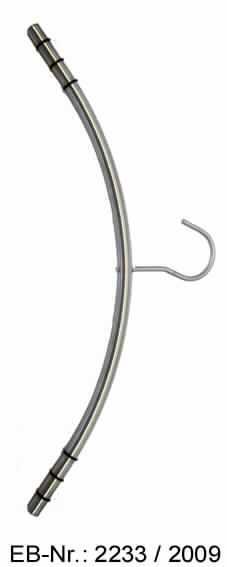Es handelt sich um aus nicht rostendem Stahl (18/0) gefertigte Erzeugnisse, bestehend aus einem Bügel in Form eines ca. 44 cm langen, leicht nach oben gebogenen Rohrabschnitts (Durchmesser: ca. 1,2 cm), der an beiden Enden verschlossen und mit jeweils drei Ringen aus Kunststoff oder Kautschuk versehen ist. Mittig ist an den Waren ein halbrund gebogener Haken, der zum Aufhängen der Erzeugnisse an einer Kleiderstange oder Garderobe (nicht Gegenstand der vZTA) dient, befestigt. Die Erzeugnisse sind mit einem Pappreiter versehen und in Kunststofffolie verpackt. 
- Antragstellerangaben -

Abbildung siehe Anlage.

Derartige Erzeugnisse gehören als "andere Hauswirtschaftsartikel aus nicht rostendem Stahl" zur Codenummer 7323 9390 90 des Integrierten Zolltarifs der EG (TARIC).