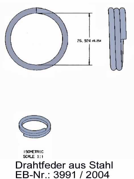 "Drahtfeder aus Stahl"; das sind aus Stahldraht mit kreisrundem Querschnitt gefertigte, warmgewalzte, schraubenlinienförmige Zugfedern mit einem Innendurchmesser von 26,924 mm und 2,25 Windungen.
Die Erzeugnisse werden in ein sog. Drehgelenk für PKW-Spiegel (nicht Gegenstand der vZTA) eingebaut und dienen der Befestigung von Spiegelfuß und Kalotte.

Abbildung siehe Anlage.

Derartige Erzeugnisse gehören als "schraubenlinienförmige Federn aus Stahl, warmgeformt" zur Codenummer 7320 2020 90 0 des Elektronischen Zolltarifs.