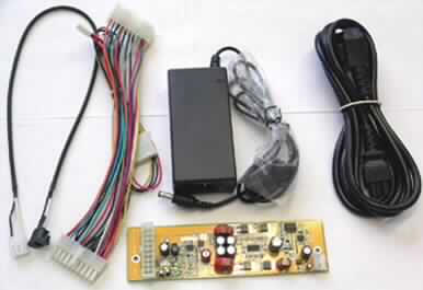 Stromversorgungs-Set (Power Supply Set), 
- aus einem  Gleichrichter (AC Adapter) in einem Kunststoffgehäuse mit Anschlusskabel und
  Steckvorrichtung, einem Gleichstromumformer (DC-DC Converter) in Form einer bestückten
  gedruckten Schaltung (ohne Gehäuse) mit Anschlussvorrichtungen, einem Netzkabel (AC
  Power Cord), einem ATX-Kabel (ATX-Cable) und einem weiteren Verbindungskabel (DC 
  Jack Cable),
- zur Umwandlung eines Eingangswechselstromes bei Spannungen von 100 V bis 240 V in 
  mehrere Ausgangsgleichsströme mit Spannungen von 12 V, 5 V und 3,3 V,
- zur Verwendung als Stromversorgung für die Komponenten einer automatischen Datenver-
  arbeitungsmaschine (Hauptplatine, Festplattenlaufwerk, CD-ROM Laufwerk, Diskettenlauf-
  werk) nach Formfaktor Mini-ITX bestimmt.

"Elektrischer Stromrichter von der mit automatischen Datenverarbeitungsmaschinen und 
 ihren Einheiten verwendeten Art (funktionelle Einheit aus Gleichrichter und Gleichstrom- 
 umformer)"