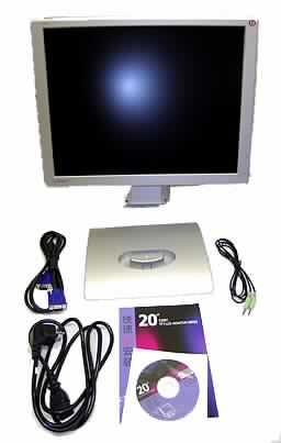 LCD-Monitor
- aus einer 20,1 Zoll Farb-Flüssigkristallanzeige (TFT-LCD, Bildschirmformat 4:3), 
  Hintergrundbeleuchtung, Signalelektronik und Lautsprecher in einem Gehäuse mit separat 
  beigepacktem Standfuß (Abmessungen: 418 x 439 x 210 mm, Gewicht: 5 kg) mit 
  Bedienelementen, 15-Pin D-Sub-, Audio- und Netzkabelanschluss (Abbildung siehe
  Anlage),
- von der hauptsächlich in einem automatischen Datenverarbeitungssystem der Position 
  8471 verwendeten Art,
- zusammen mit Beipack (Kabel, CD-ROM, Bedienungsanleitung) in einer gemeinsamen 
  Verkaufsumschließung.
Der Monitor bestimmt den Charakter des Ganzen.

"Monitor, ohne eingebautes Fernsehempfangsgerät, mit Flüssigkristallanzeige (LCD), von 
 der ausschließlich oder hauptsächlich in einem automatischen Datenverarbeitungssystem
 der Position 8471 verwendeten Art (noch nicht zusammengesetzt aus Monitor und 
 Standfuß, in Warenzusammenstellung mit nicht charakterbestimmendem Beipack)."