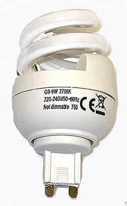 Kompakt-Leuchtstofflampe (Abbildung siehe Anlage),
- mit einer spiralförmigen Leuchtstoffröhre, mit einem G9 Lampensockel (Stiftsockel) mit
  integriertem elektronischen Vorschaltgerät,
- mit einer Leistung von 9 Watt,
- für eine Spannung von 220 bis 240 VAC,
- mit Ursprungs- und Versendungsland China.


"Elektrische Entladungslampe, Glühkathoden-Leuchtstofflampe mit einem Lampensockel, 
 elektronische, mit Wechselstrom betriebene Kompakt-Leuchtstofflampe mit einer Glasröhre,
 bei der alle Leuchtelemente am Lampensockel befestigt und die elektronischen Bauteile im
 Lampensockel integriert sind, mit Ursprungs- und Versendungsland China"