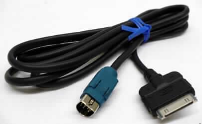 Audio Anschlusskabel,
- aus einem isolierten elektrischen Kabel, an einem Ende mit 10-poligem Anschlussstecker 
  und am anderen Ende mit einem iPod-Systemstecker versehen, Abbildung s. Anlage,
- für eine Spannung von weniger als 1000 Volt,
- zur Verwendung als Verbindungskabel zwischen einem portablen Audiogerät und einem 
  Autoradio.

"Isoliertes elektrisches Kabel, für eine Spannung von 1000 V oder weniger, kein Koaxial- oder
 Zündkabel, mit Anschlussstücken versehen, nicht von der für die Telekommunikation 
 verwendeten Art - Audio Anschlusskabel"