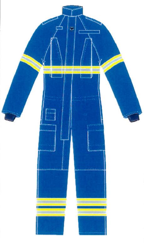 Produktet er en coverall i brandhæmmende materiale, fremstillet ved sammensyning af flere forskellige lag.

Coveralls er navy blå og med gule/grå refleks strimler.

Coveralls er forsynet med:
Lommer: 1 stor lomme på siden af begge ben, 1 lille lommer over højre sidelomme, 1 inderlomme og 1 radio lommer på hvert bryst.
Refleks strimler: 1 refleksstrimmel omkring bryst og begge ærmer og 2 strimler nederst på begge ben. Refleksstrimlerne er med en bredde på 7,5 cm.