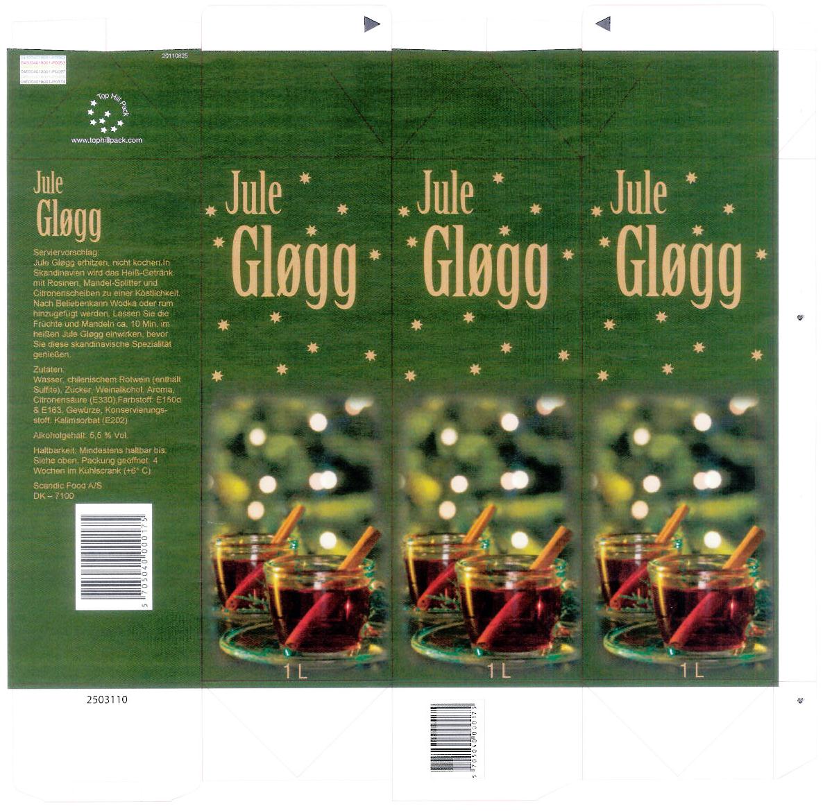Produktet er en julegløgg.

Ifølge det oplyste består gløggen af: 67,75 % vand, 20 % rødvin, 9,15 % sukker, 2,7 % sprit, 0,59 % aroma, 0,33 % farve: E150d og E163, 0,13 % citronsyre, 0,03 % krydderi og 0,02 % kaliumsorbat.

Opgørelse af alkoholindhold:
•	De 20 % rødvinen er oplyst at have et alkoholindhold på 13 %. Rødvinens andel af det samlede alkoholindhold beregnes til 2,60 %

•	De 2,7 % sprit er oplyst at have et alkoholindhold på 96 %.  Sprittens andel af det samlede alkoholindhold beregnes til 2,59 %

•	Julegløggens samlede alkoholindhold beregnes til 5,19 %

•	Julegløggens samlede alkoholindhold er oplyst til 5,5 % 

Alle ingredienser blandes og pasteauriseres ved 85 gr. C og hældes på 1 liters kartoner (Purepack).