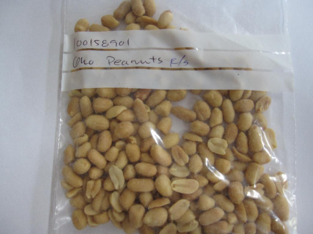100158901 Øko Peanuts R/S i bulk.
Økologiske peanuts (97%), peanutolie, salt .... Ristede

Produktet fremstår som hele ristede jordnødder uden skal. 
Produktet er frembudt i pakninger af nettovægt over 1 kg.