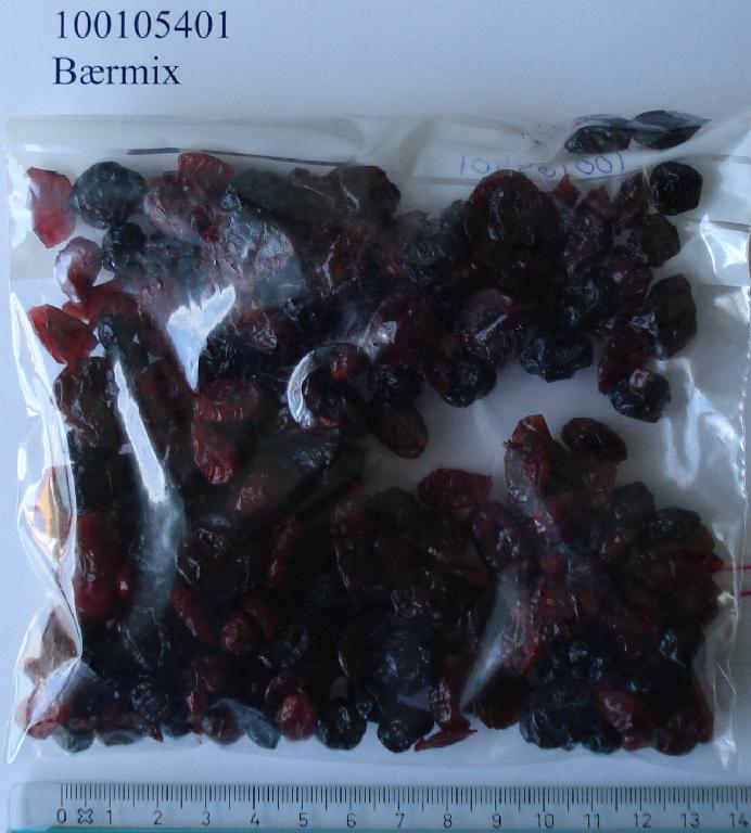 Varen betegnes Bærmix og fremstår som en blanding af forskellige tørrede frugter.  

Varen er pakket i detailsalgspakninger (under 1 kg). 

Der er efter det oplyste ikke tilsat alkohol til varen.