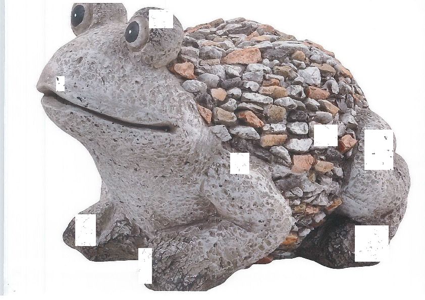 Figur, der forestiller en frø

20x22x19 cm

Materiale:
70% Magnesia
20% Fiberglas
10% Magnesium chloride

Alle materialer er brugt i hele produktet. Figuren er støbt i forme og derefter malet.