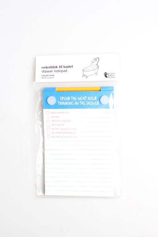 Varen er en notesblok (12,5 x 15,5 cm) med ca. 50 ark med en blyant samt en holder med to sugekopper til at holde notesblok og blyant. Notesblokkens ark er af 80 % kalciumkarbonat og 20 % plast (blanding med størstedelen af polyætylen samt med en mindre del polypropylen), og har en tykkelse på 0,1 mm. Arkene har en densitet på beregnet 1,50.

Arkene har påtrykte blå linjer og syv afkrydsningsbokse i øverste venstre hjørne, hvor man kan kategorisere sine ideer f.eks. ”blot en tanke”, ”ide, der kan redde verden” og lignende.

Siderne tåler vand og det er muligt fastgøre holderen med sugekopper til væggen i brusebadet eller ved badekaret.